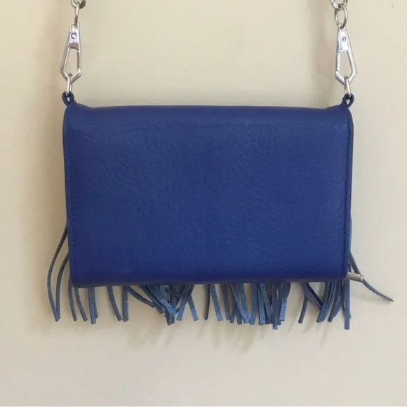 Rebecca Minkoff Blue Leather Fringe Case Mate Convertible Crossbody Bag Clutch - Picture 15 of 16